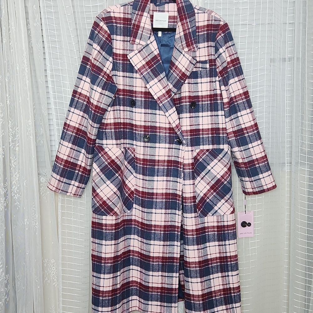 NWT Avec Les Filles Double Breasted Plaid Coat Women's Plus Sz XXL